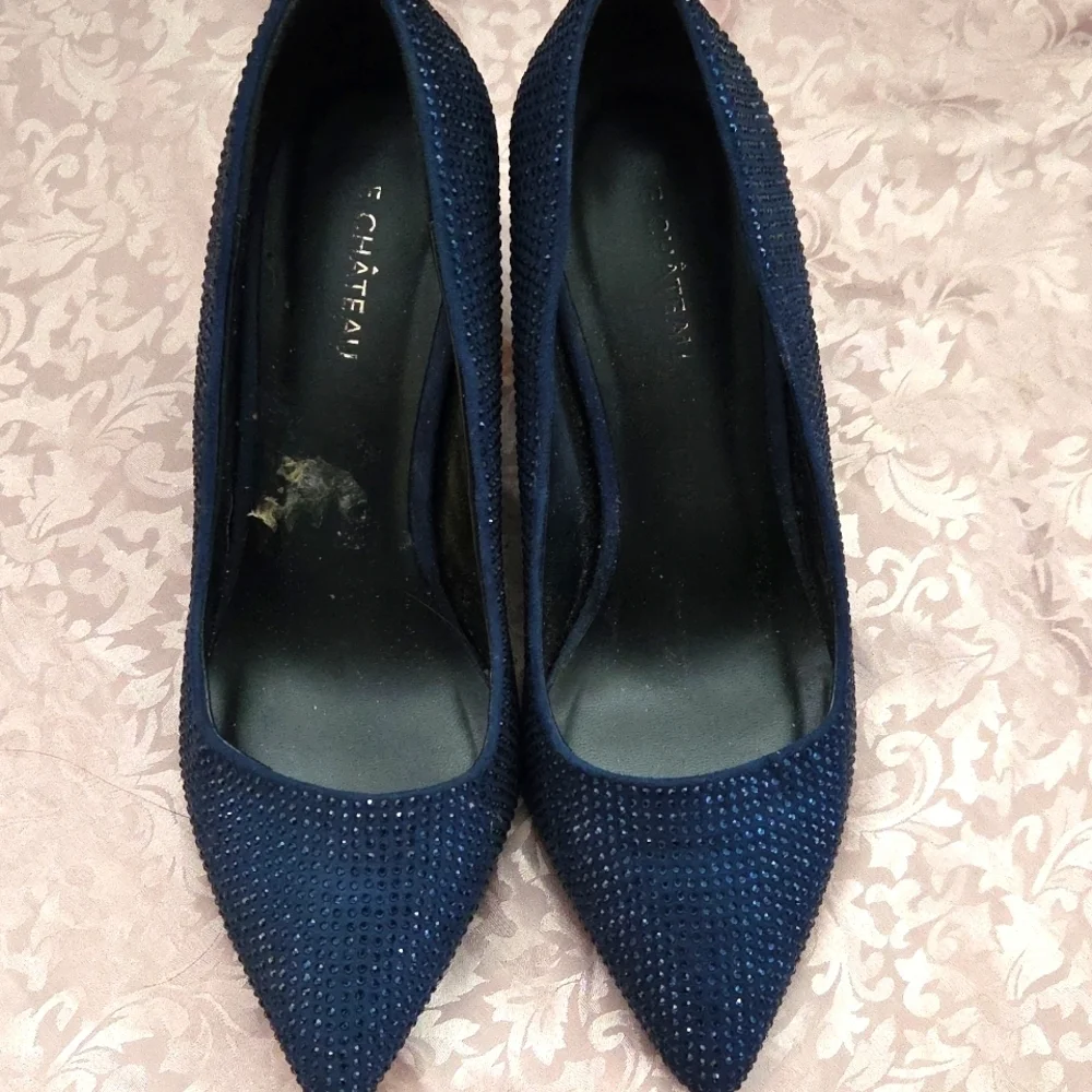 Le Chateau Rinestone Emblished  Heel Pump Classic Deep Navy Blue Sz 7US Shoe - Picture 8 of 10